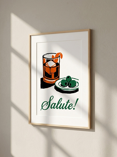 Постер на стену Salute! — коктейль и оливки
