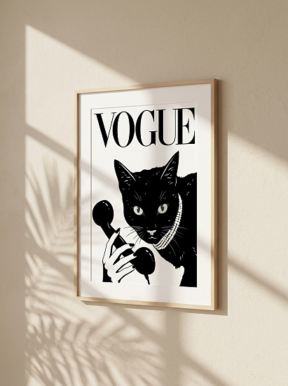 Постер на стену Vogue — чёрный кот с телефоном
